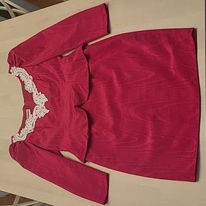 EUC Jessica McClintock Scott McClintock Saturated Red and White Lace Dre…